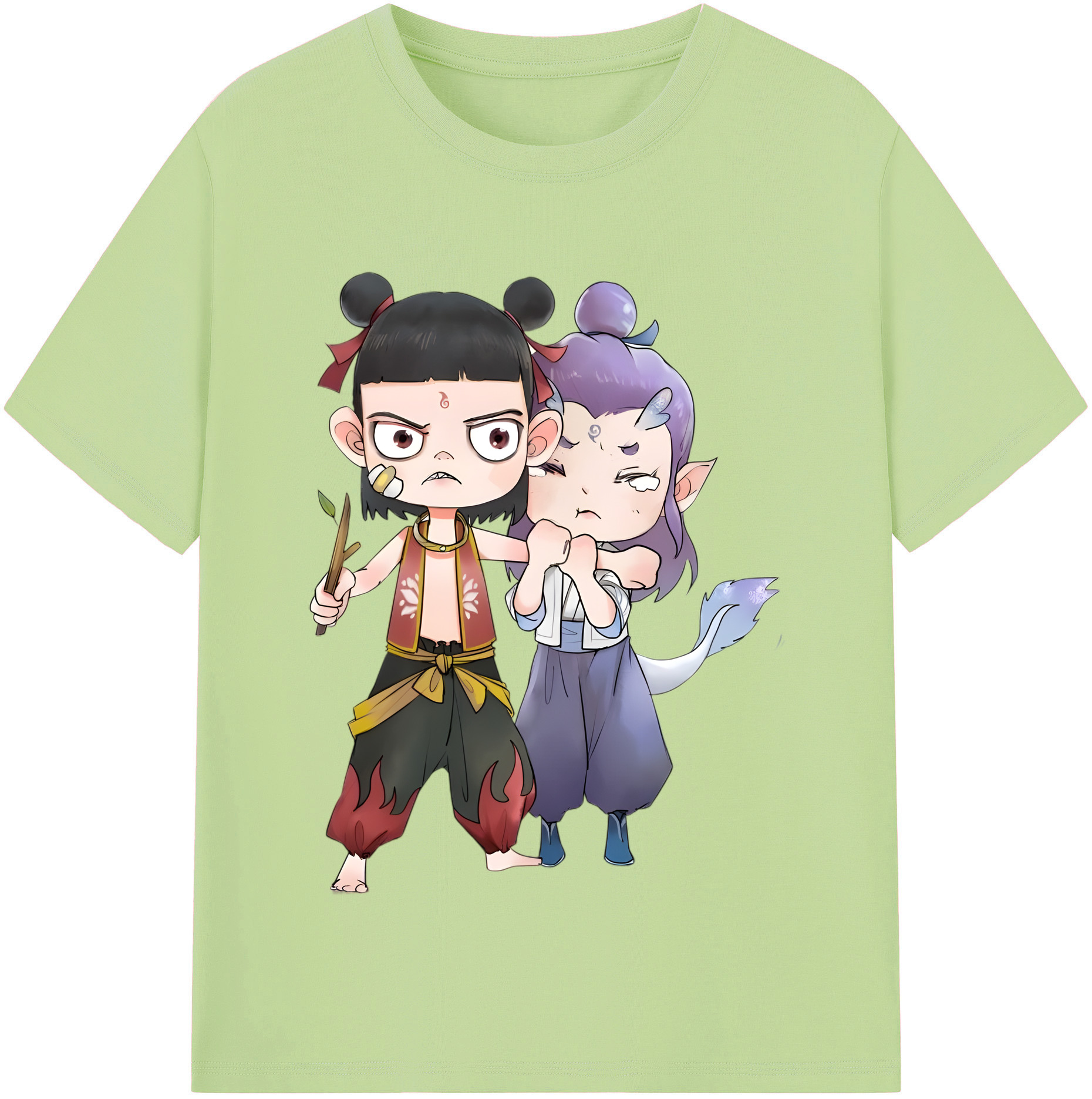 （画像用） Ne Zha 2 ナタ 魔童の大暴れ 綿100％半袖Tシャツ（フロントプリント）